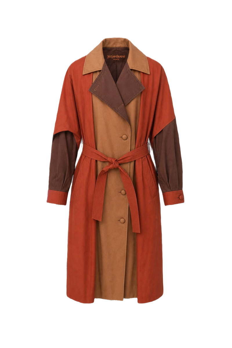 1980s Rust Cotton Trench Coat - Front View