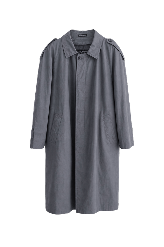 1980s Grey Cotton Trench Coat - Front View