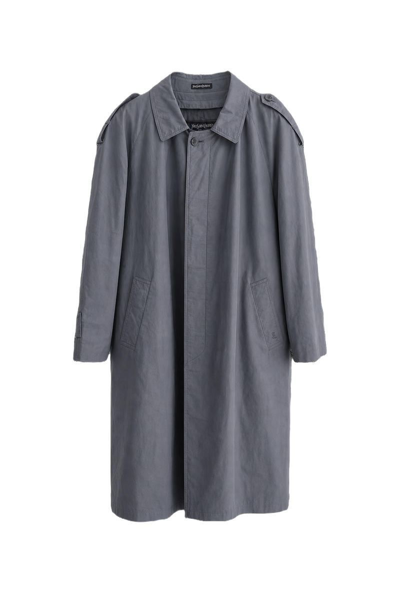 1980s Grey Cotton Trench Coat - Front View