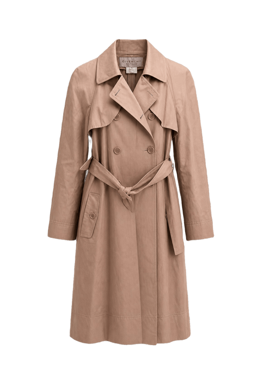 1990s Beige Cotton Blend Trench Coat - Front View