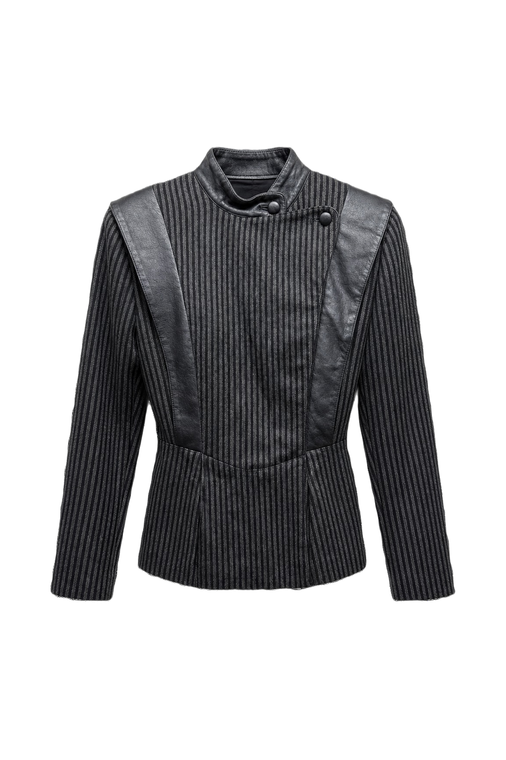 1990s Black Wool and Leather Blazer - Front View