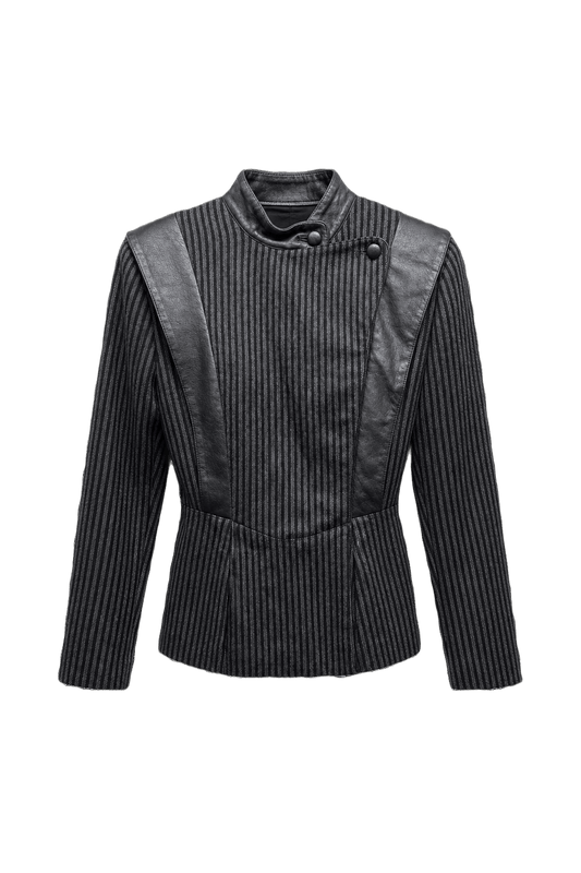 1990s Black Wool and Leather Blazer - Front View