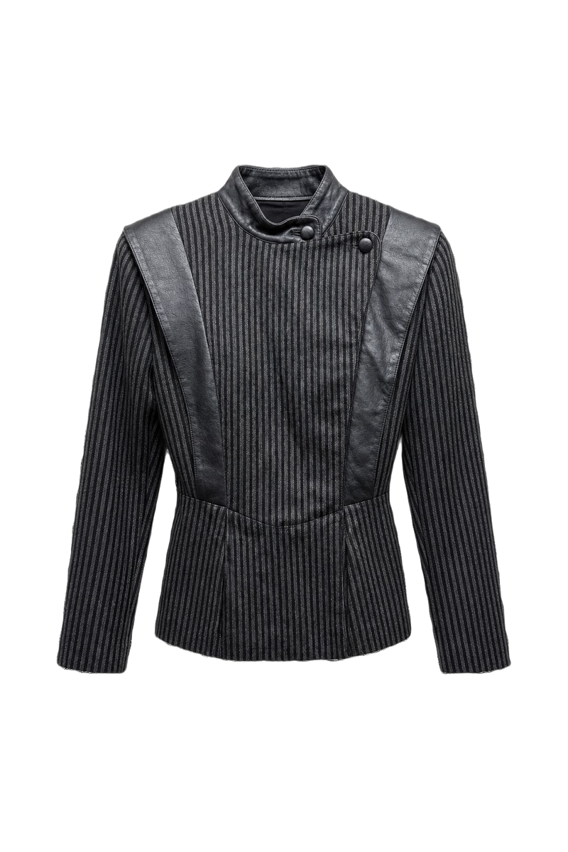1990s Black Wool and Leather Blazer - Front View