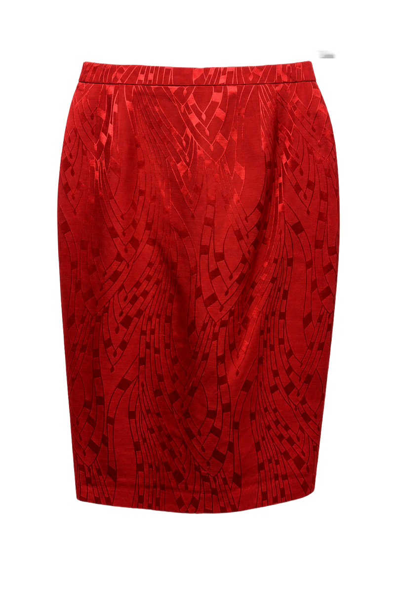 1980s Red Wool Silk Skirt - Front View