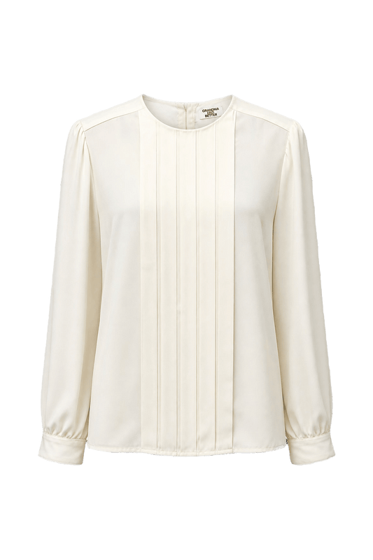 1980s Cream White Synthetic Blouse - Front View