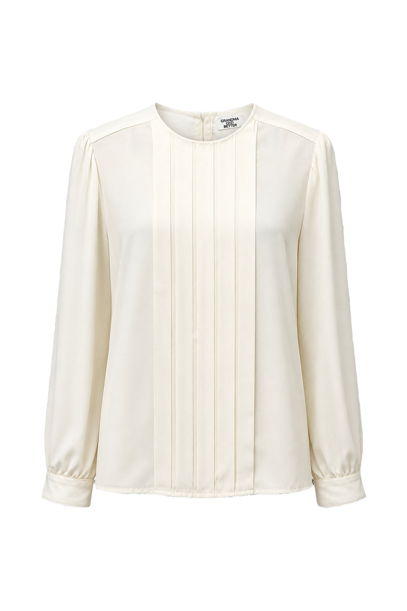 1980s Cream White Synthetic Blouse - Front View