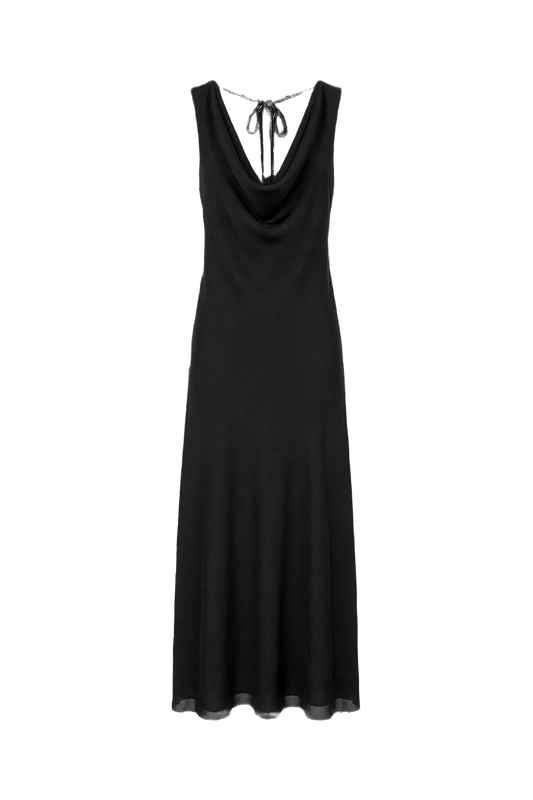 1990s Black Silk Sleeveless Dress - Front View