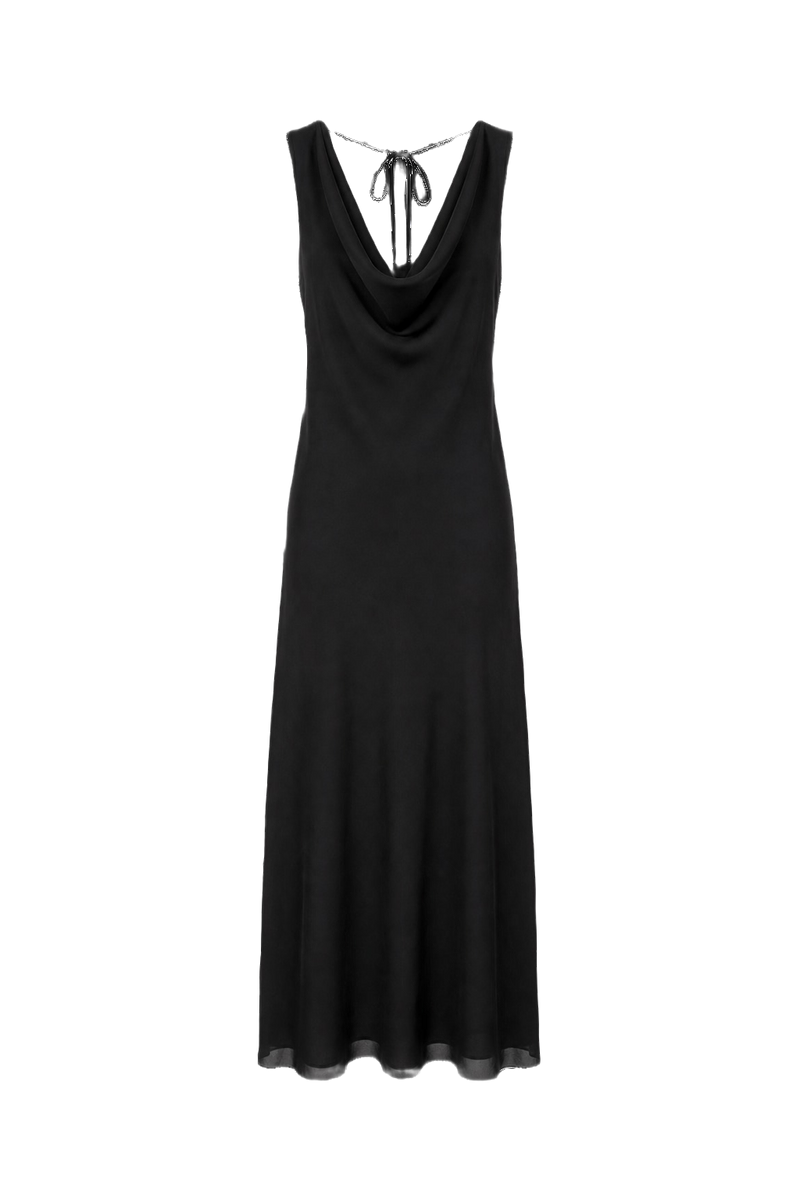 1990s Black Silk Sleeveless Dress - Front View