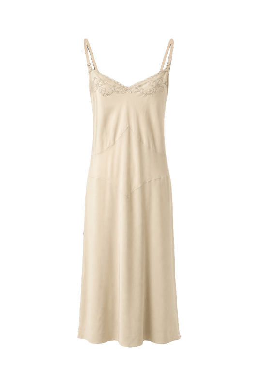 1950s Cream Satin Slip Dress - Front View