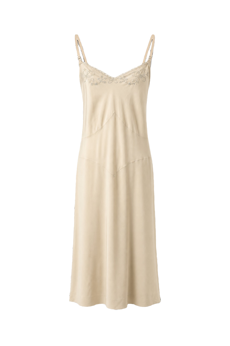 1950s Cream Satin Slip Dress - Front View