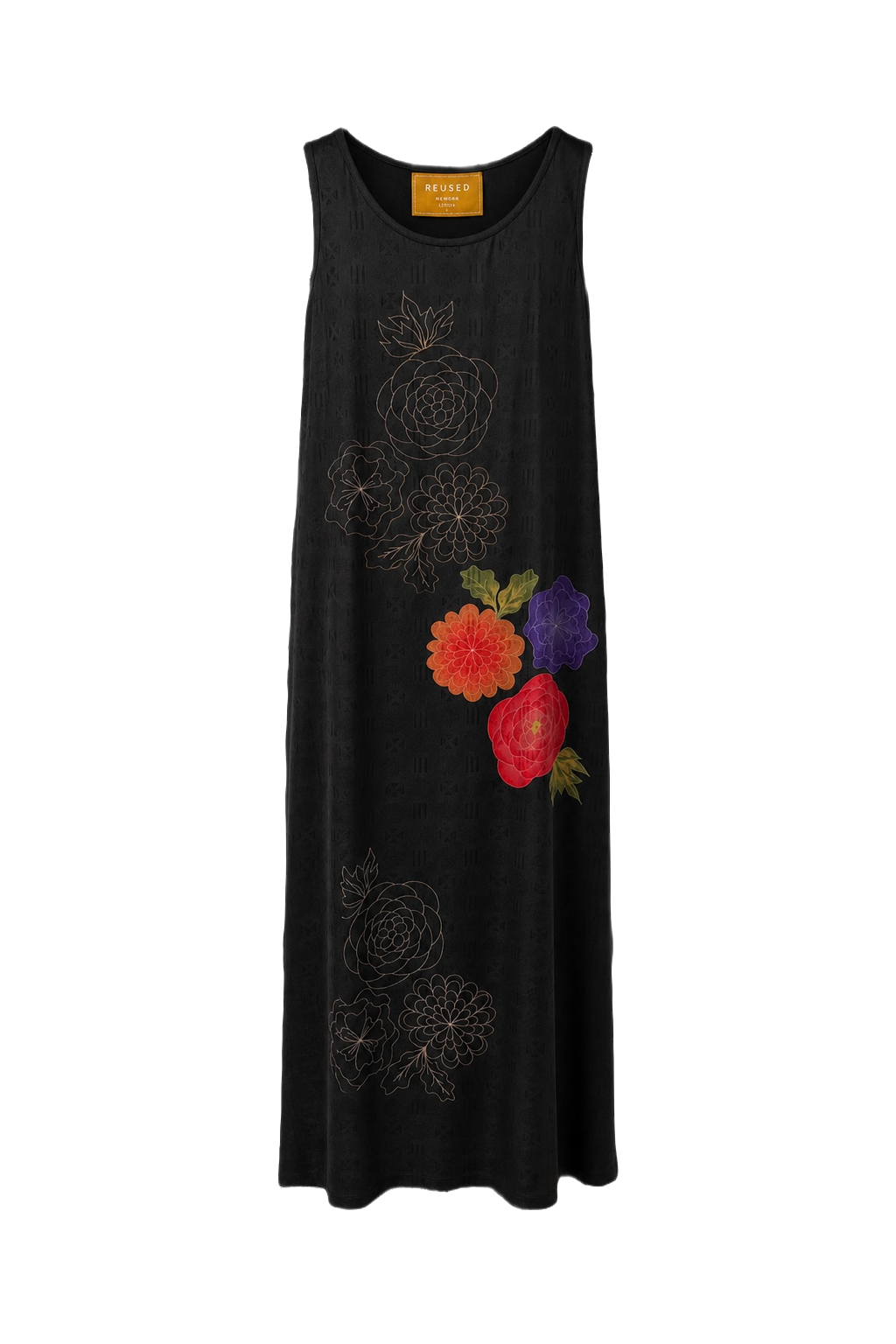 1990s Black Satin Midi Dress - Front View