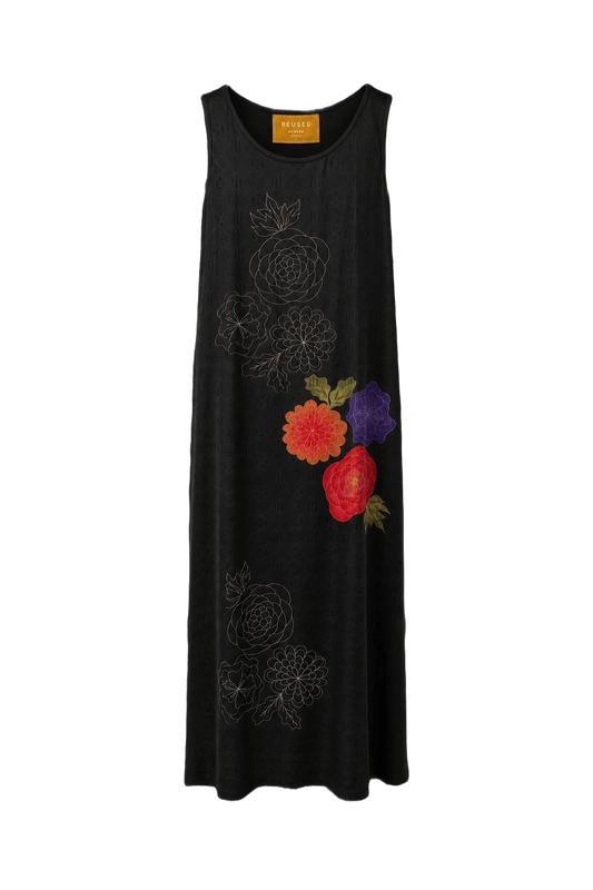1990s Black Satin Midi Dress - Front View