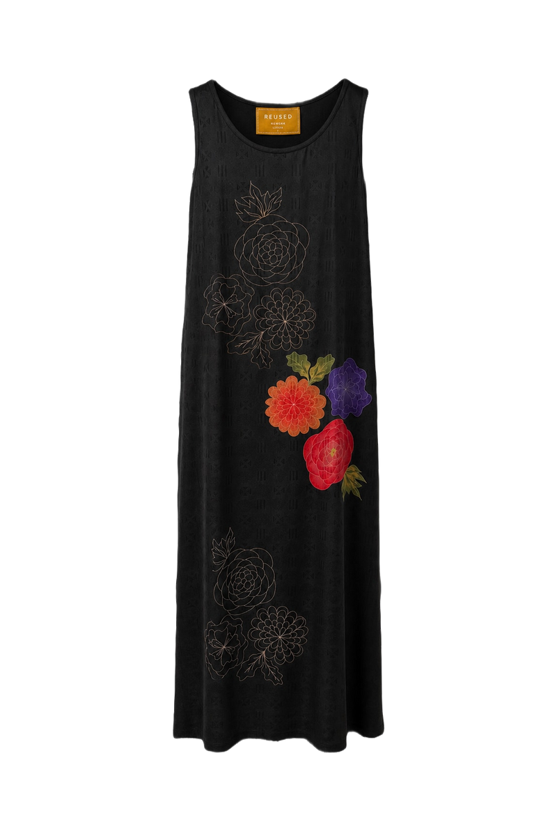 1990s Black Satin Midi Dress - Front View