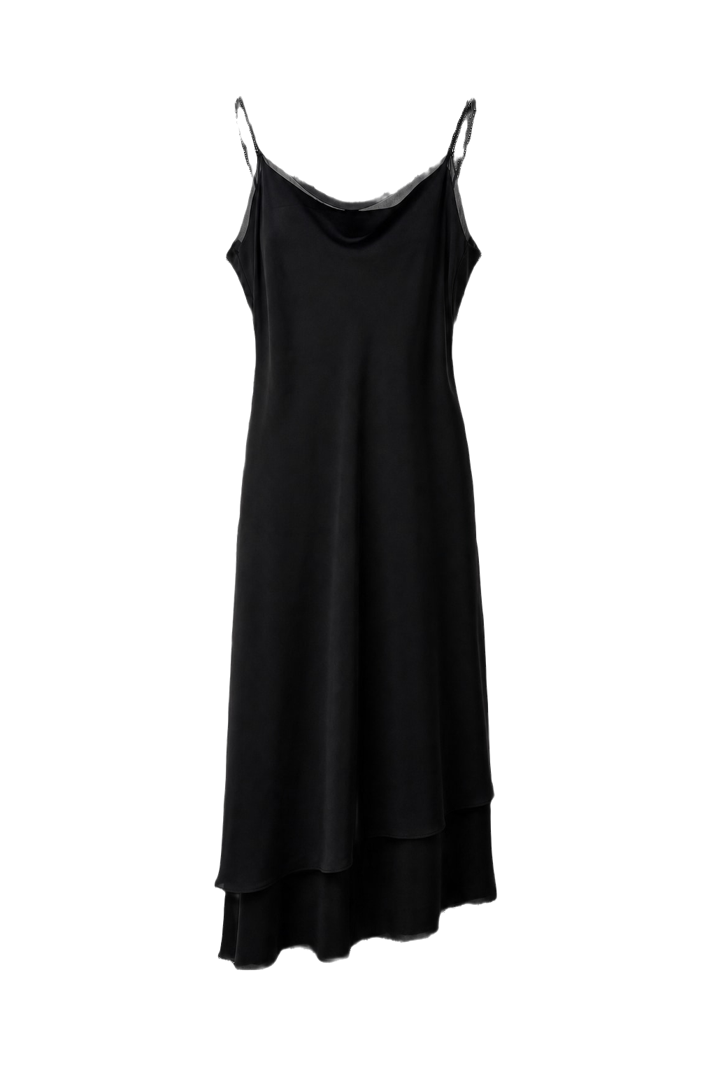 1990s Black Satin Midi Dress - Front View