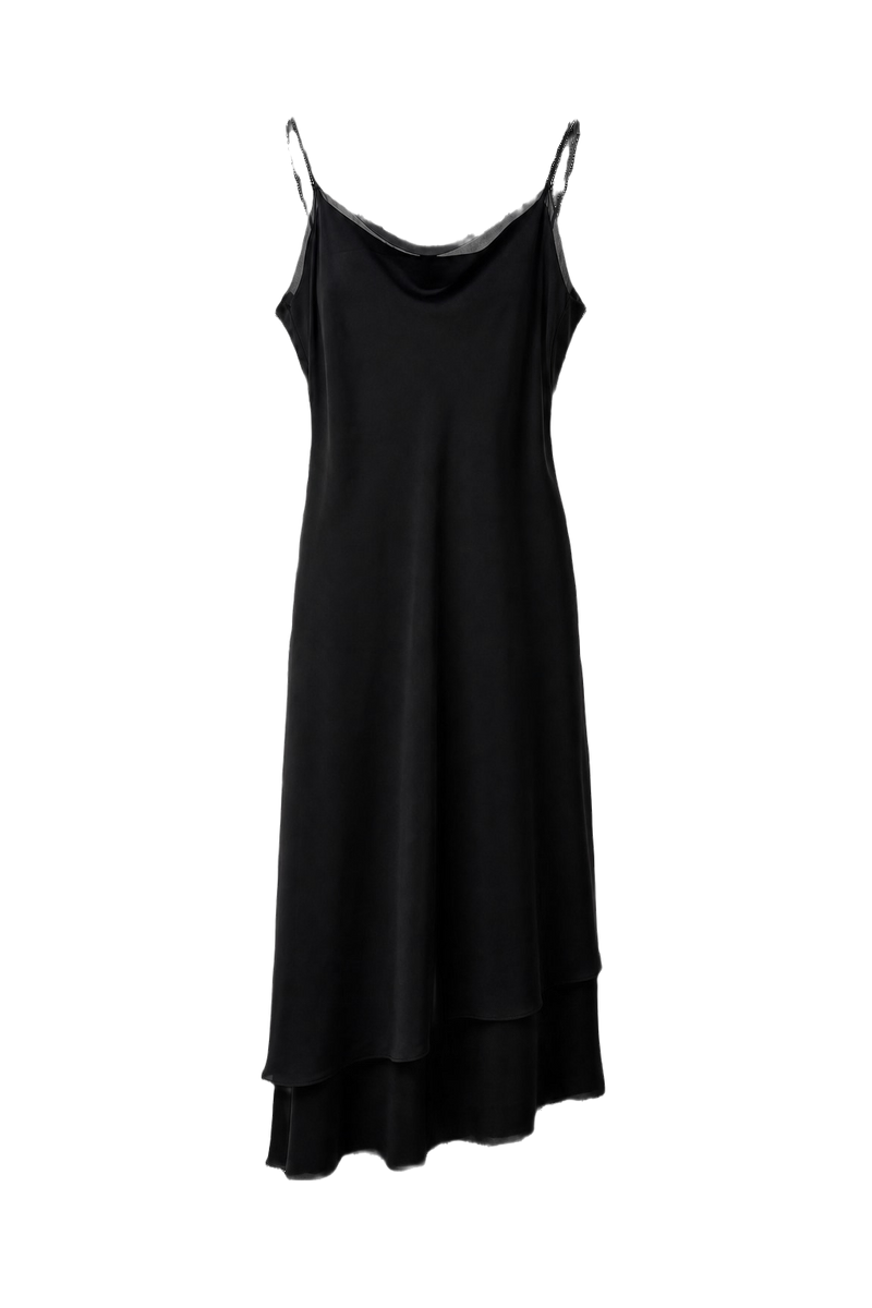 1990s Black Satin Midi Dress - Front View