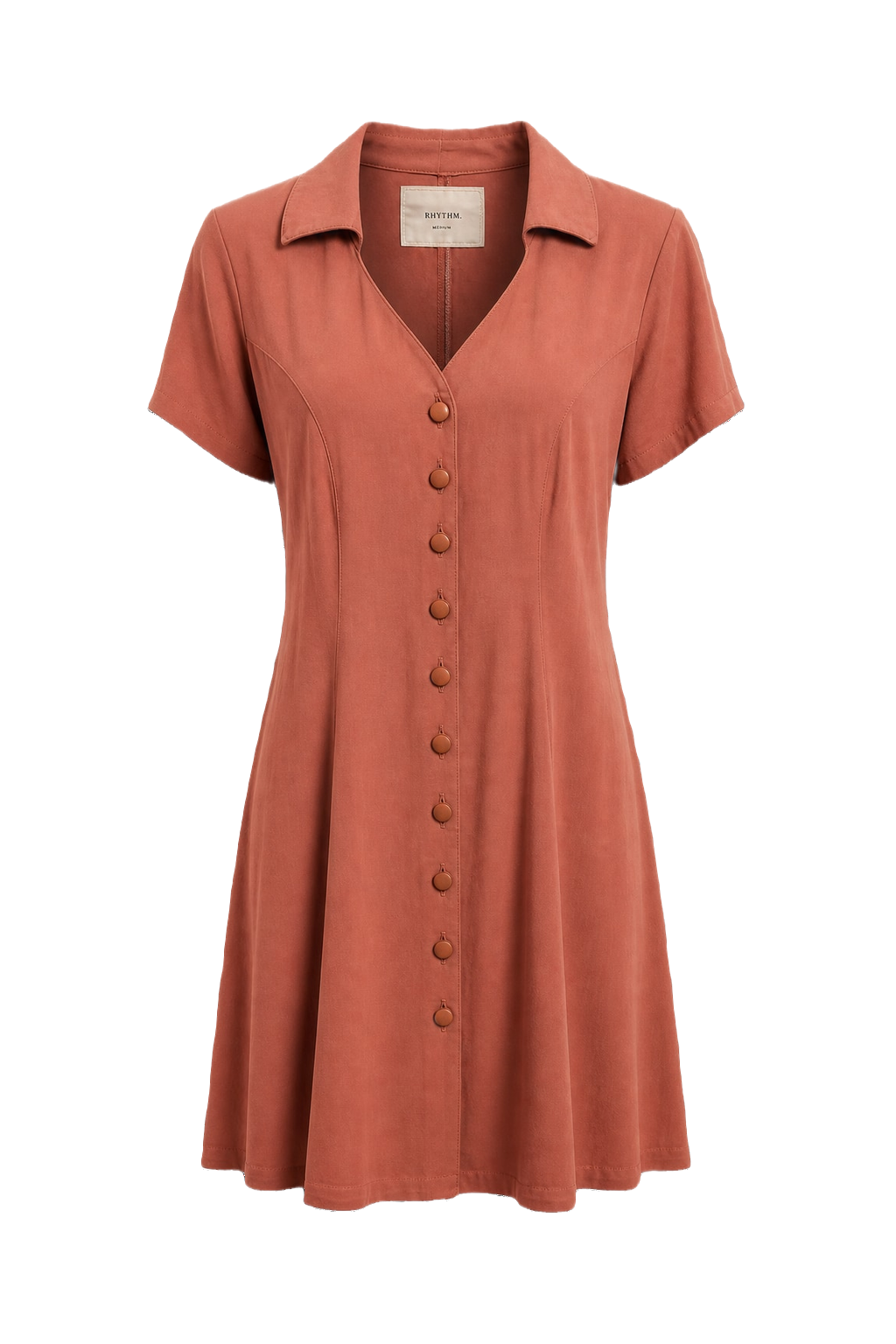 1960s Terracotta Rayon Dress - Front View