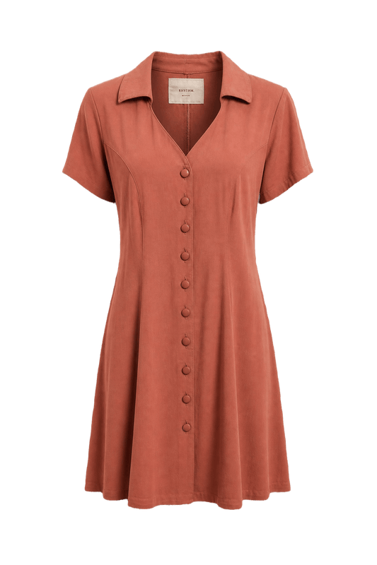 1960s Terracotta Rayon Dress - Front View