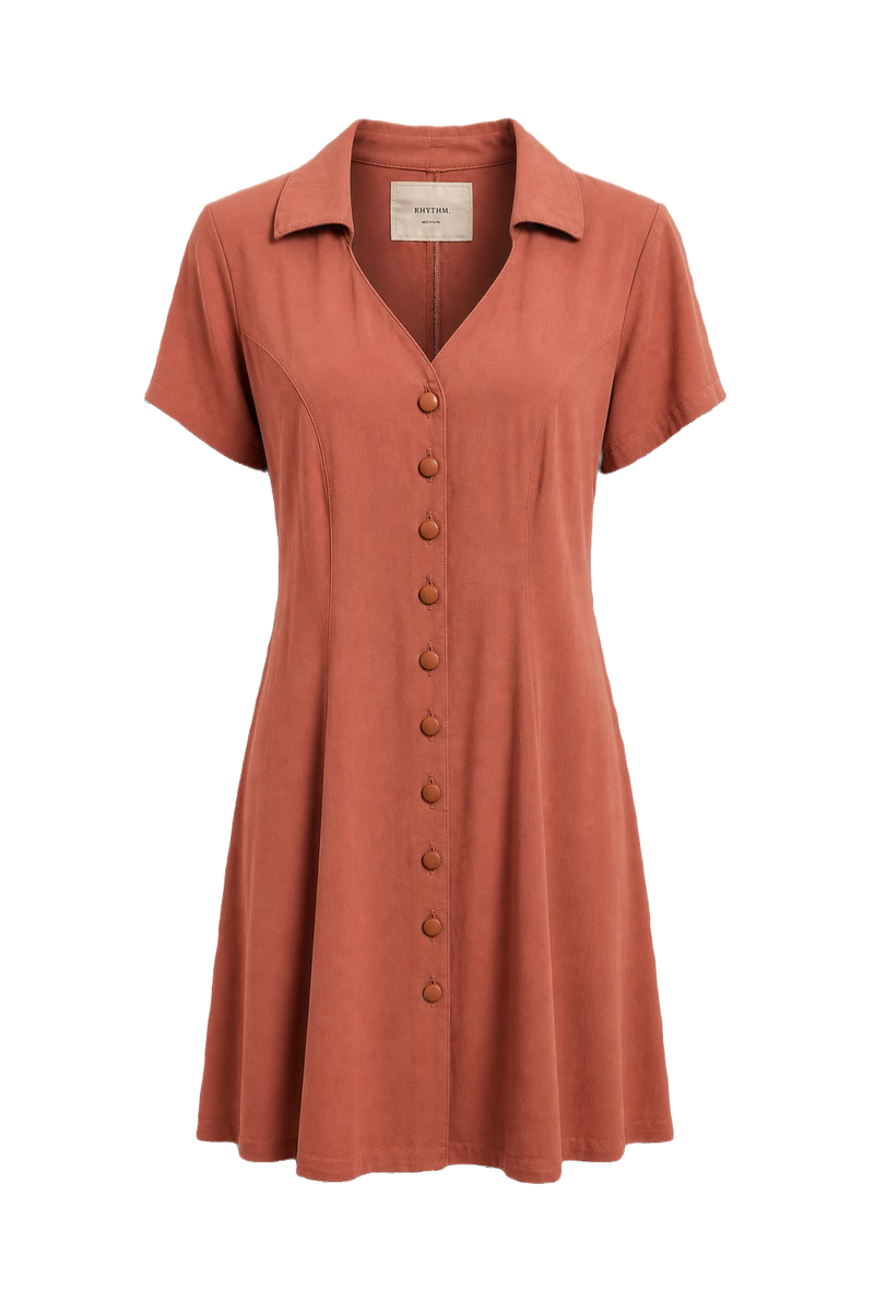 1960s Terracotta Rayon Dress - Front View