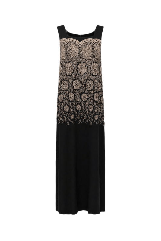 1990s Black Satin Midi Dress - Front View