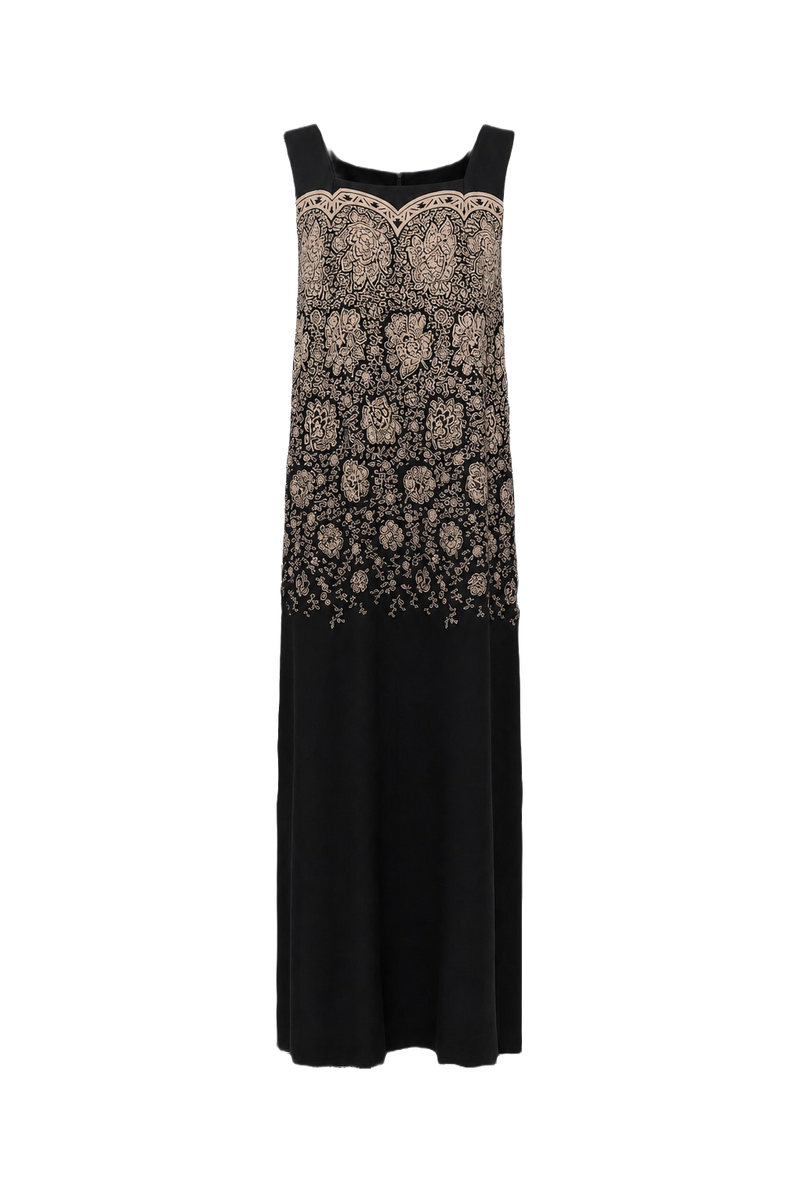 1990s Black Satin Midi Dress - Front View