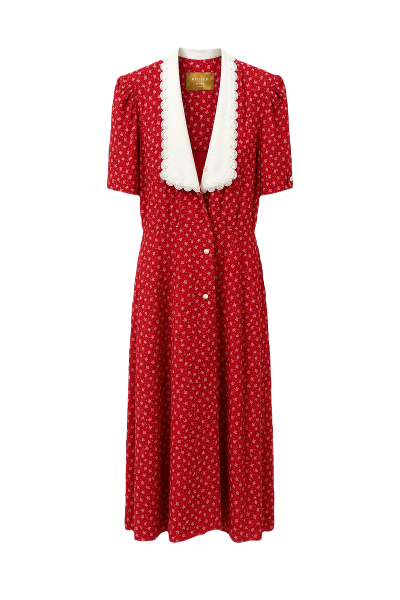 1980s Red Rayon Dress - Front View
