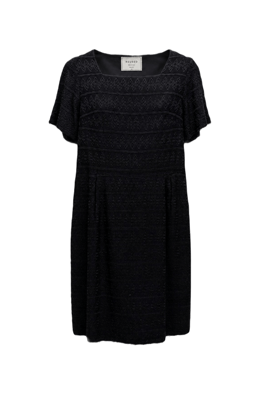 1960s Black Polyester Dress - Front View
