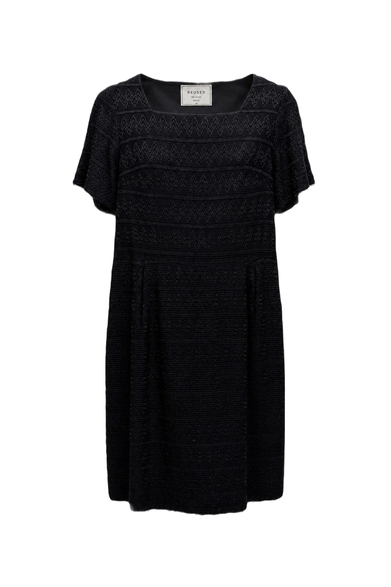 1960s Black Polyester Dress - Front View