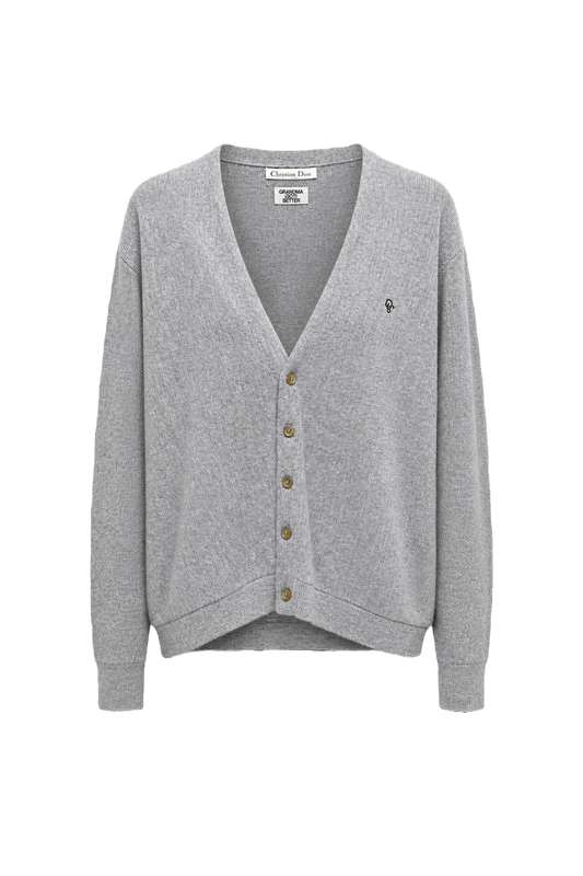 1990s Light Grey Wool Blend Cardigan - Front View