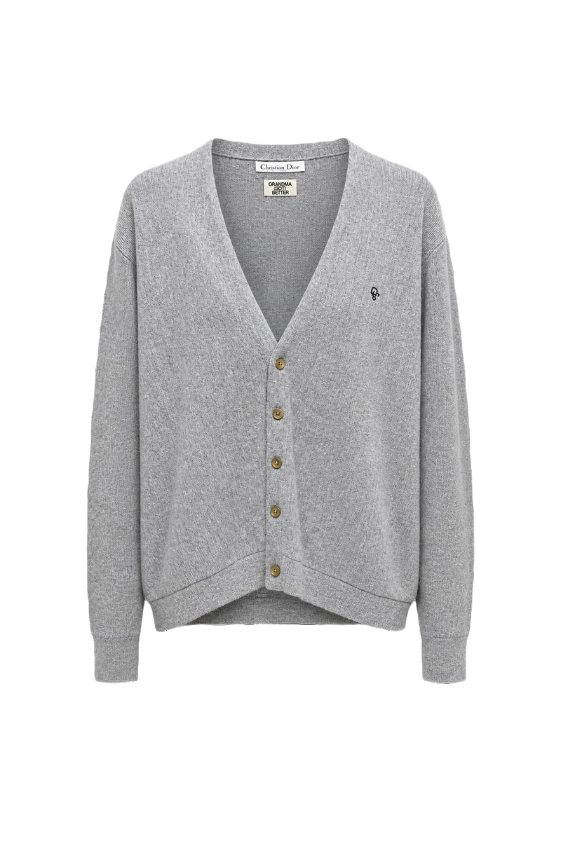 1990s Light Grey Wool Blend Cardigan - Front View