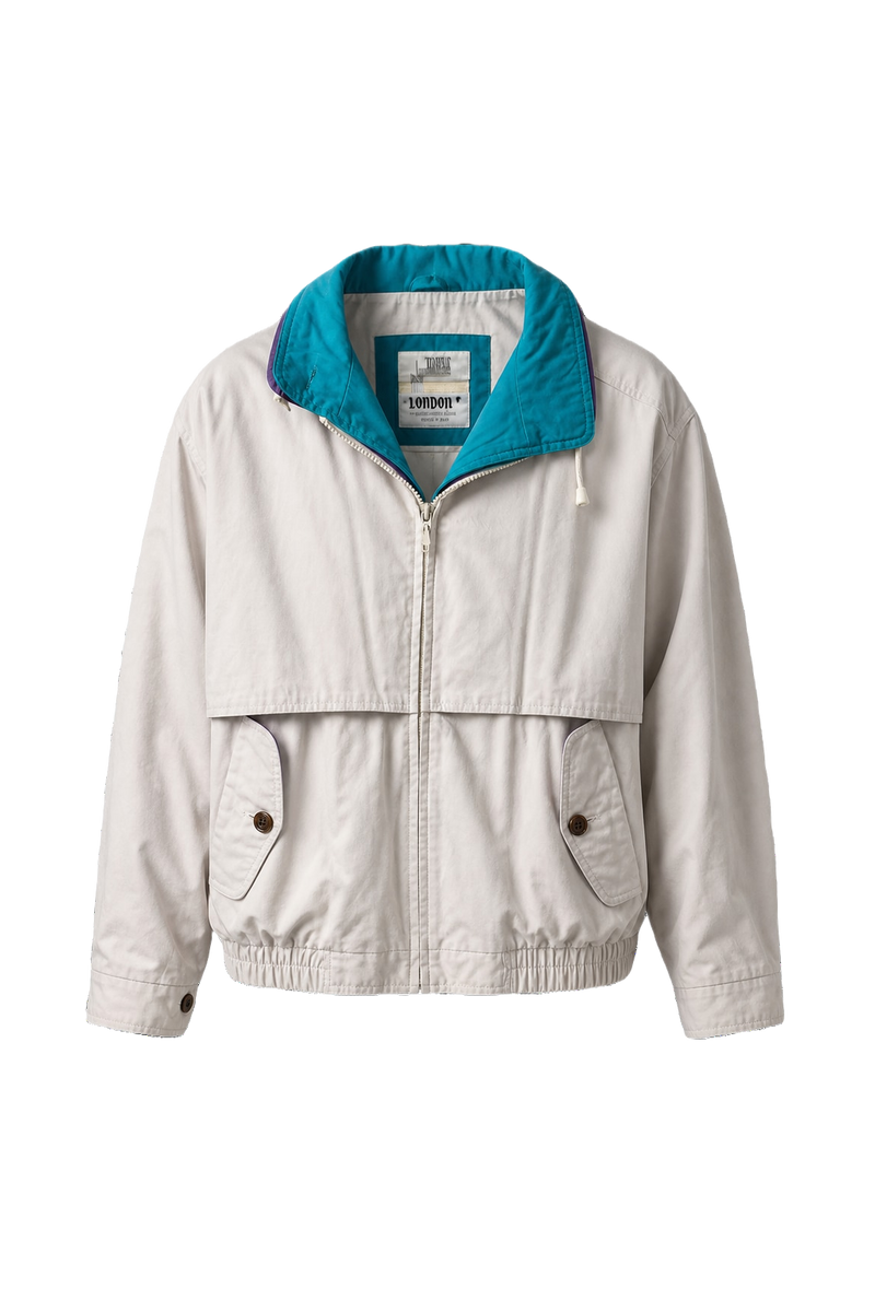 1980s Cream White Cotton Blend Windbreaker - Front View