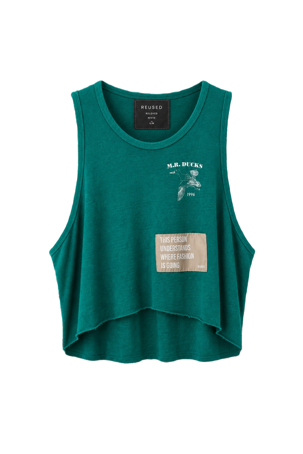 1990s Teal Cotton Tank Top - Front View