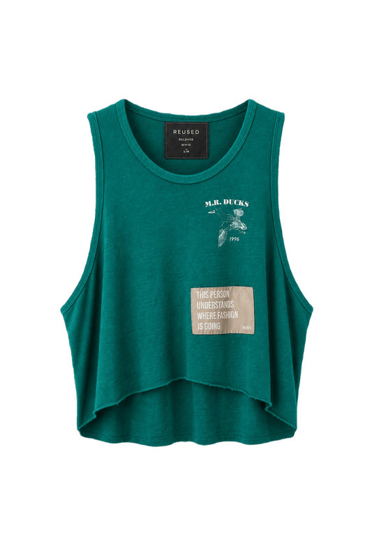 1990s Teal Cotton Tank Top - Front View