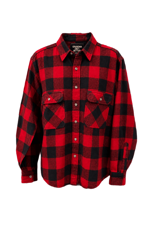 1990s Red Cotton Flannel Shirt - Front View