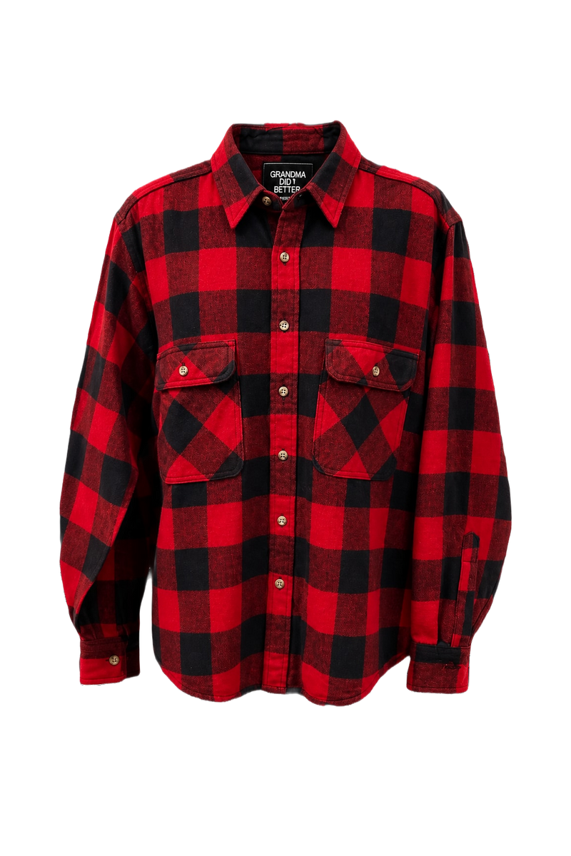 1990s Red Cotton Flannel Shirt - Front View