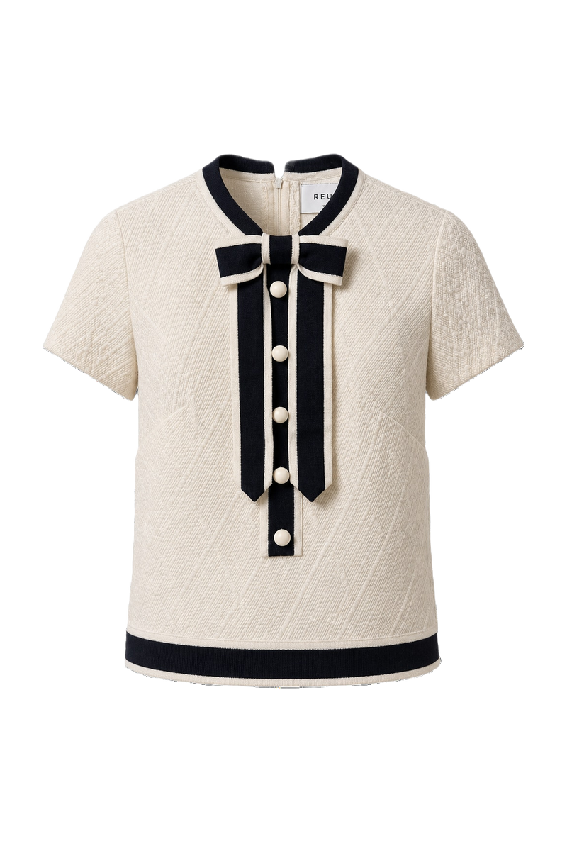 1960s Cream White Cotton Blend Blouse - Front View