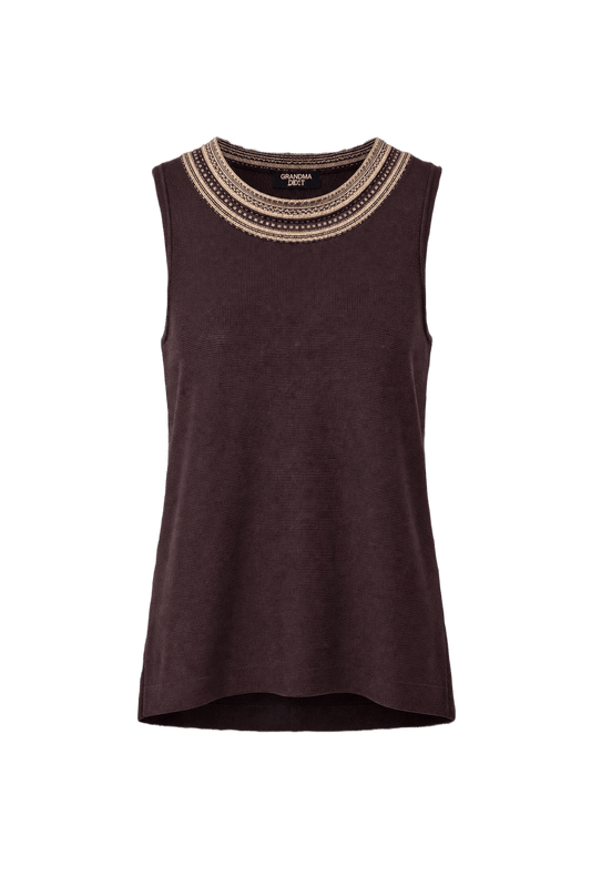 1970s Deep Burgundy Rayon Blend Sleeveless Top - Front View
