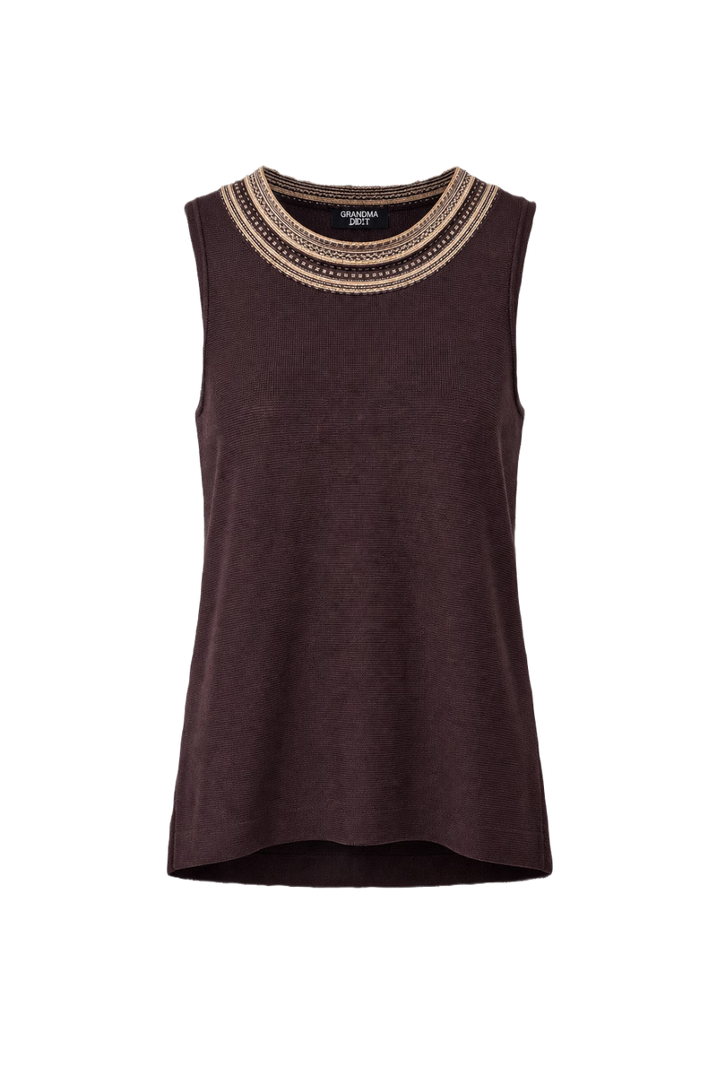 1970s Deep Burgundy Rayon Blend Sleeveless Top - Front View