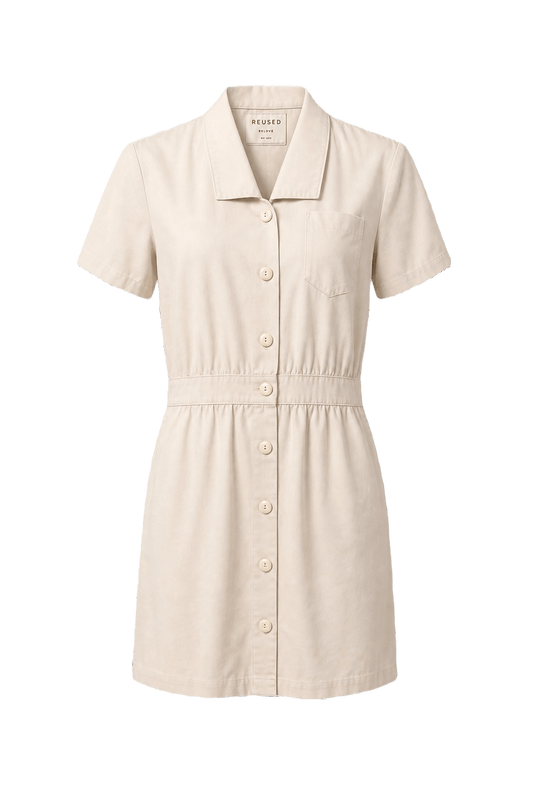 1960s Cream White Cotton Blend Dress - Front View