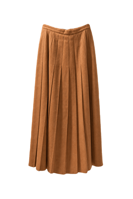 1980s Camel Brown Rayon Blend Skirt - Front View