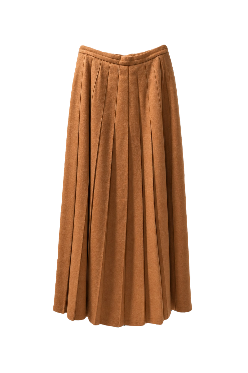 1980s Camel Brown Rayon Blend Skirt - Front View