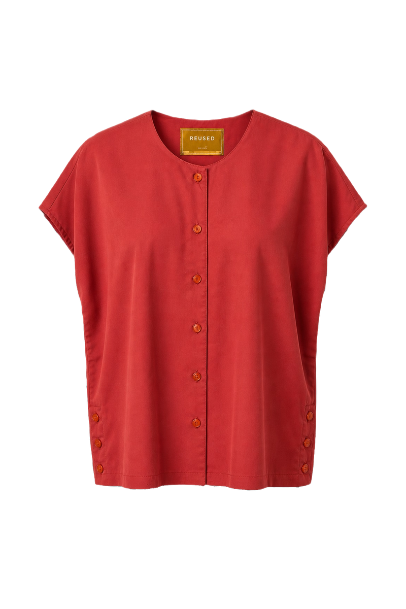 1980s Red Rayon Blouse - Front View