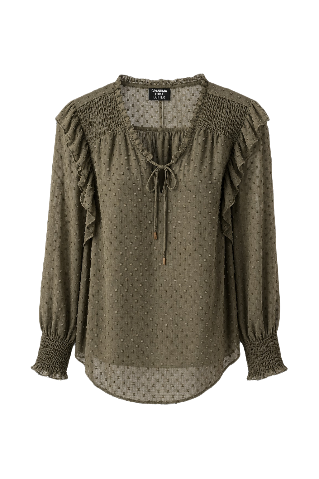 1990s Olive Green Rayon Blend Blouse - Front View
