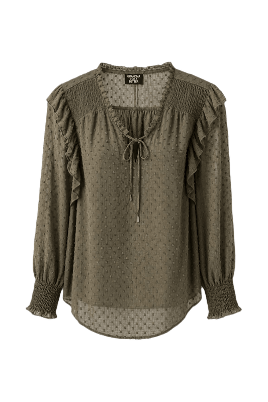 1990s Olive Green Rayon Blend Blouse - Front View