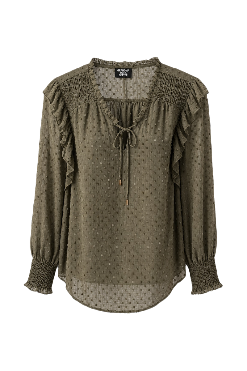 1990s Olive Green Rayon Blend Blouse - Front View