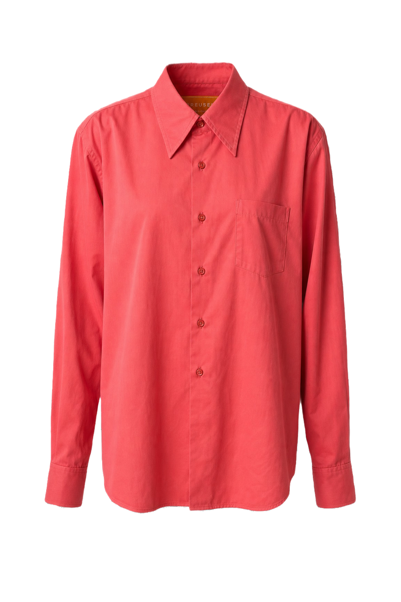 1980s Coral Pink Cotton Blend Shirt - Front View