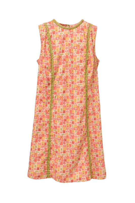 1960s Pink Cotton Blend Shift Dress - Front View