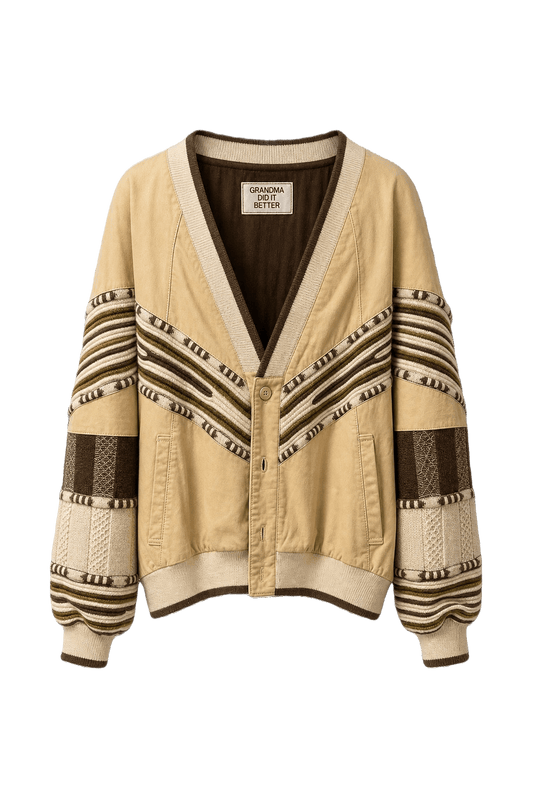 1980s Beige Cotton Blend Jacket - Front View