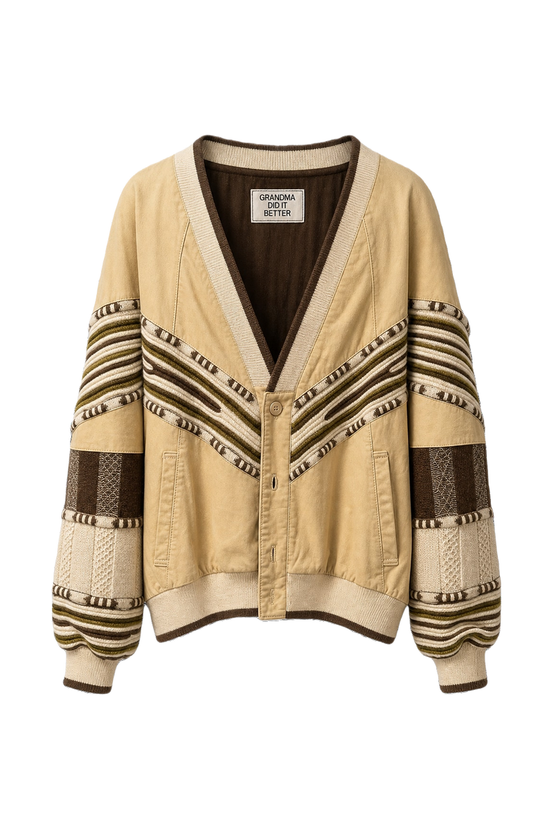 1980s Beige Cotton Blend Jacket - Front View