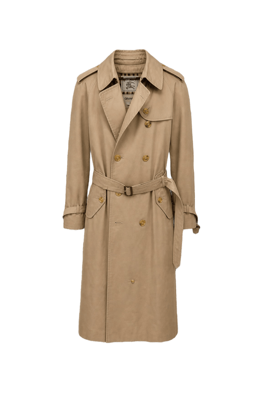 1980s Beige Cotton Blend Trench Coat - Front View