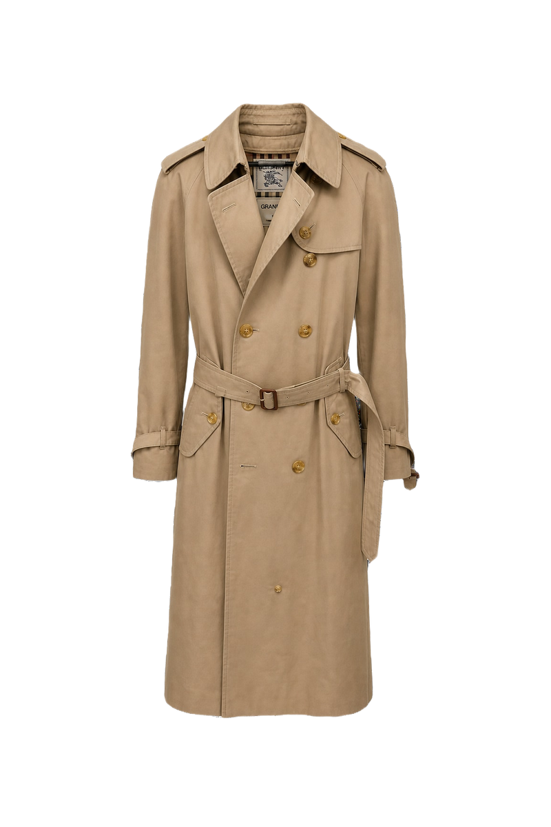 1980s Beige Cotton Blend Trench Coat - Front View